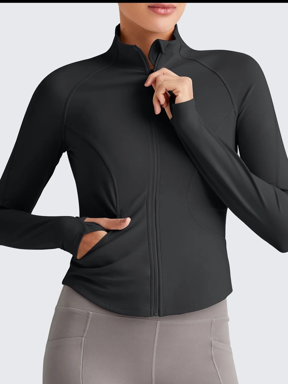 Women’s Fitted Cropped Full Zip Jacket w thumb holes